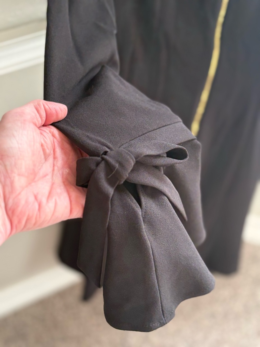 Calvin Klein Black Long-Sleeve A-Line Dress with Bow Cuffs - Picture 3 of 4